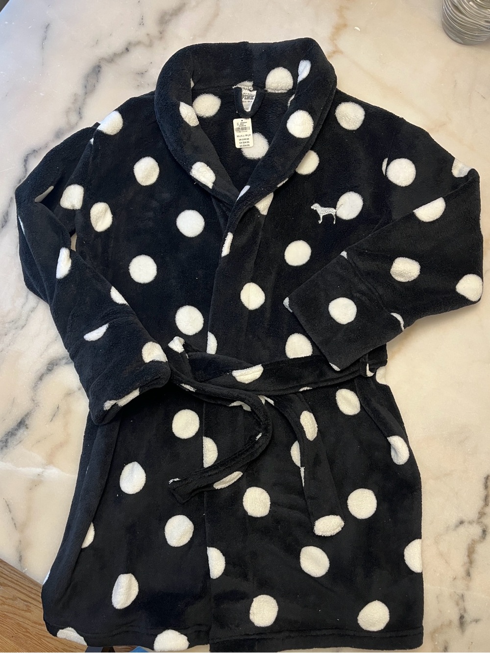 PINK Victoria's Secret Black and White Polka Dot Plush Robe